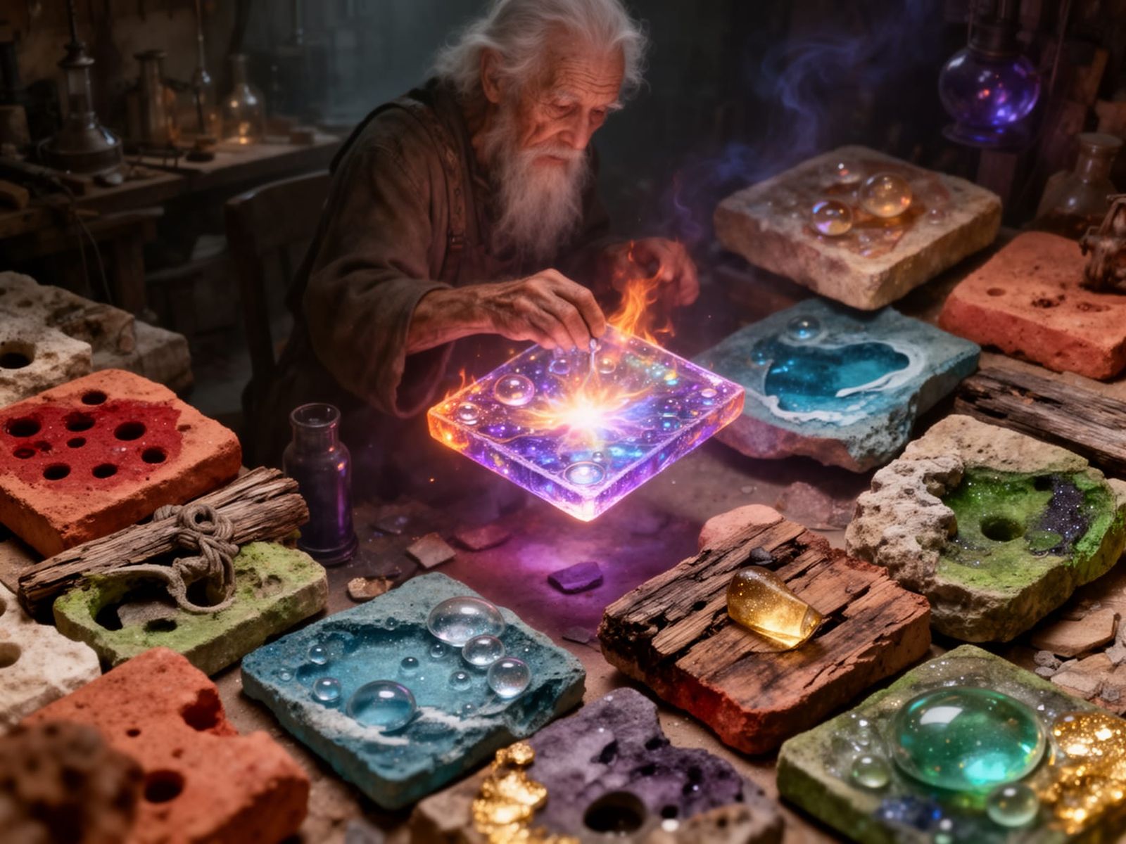 Alchemist Creates Elemental Square in Moody Workshop