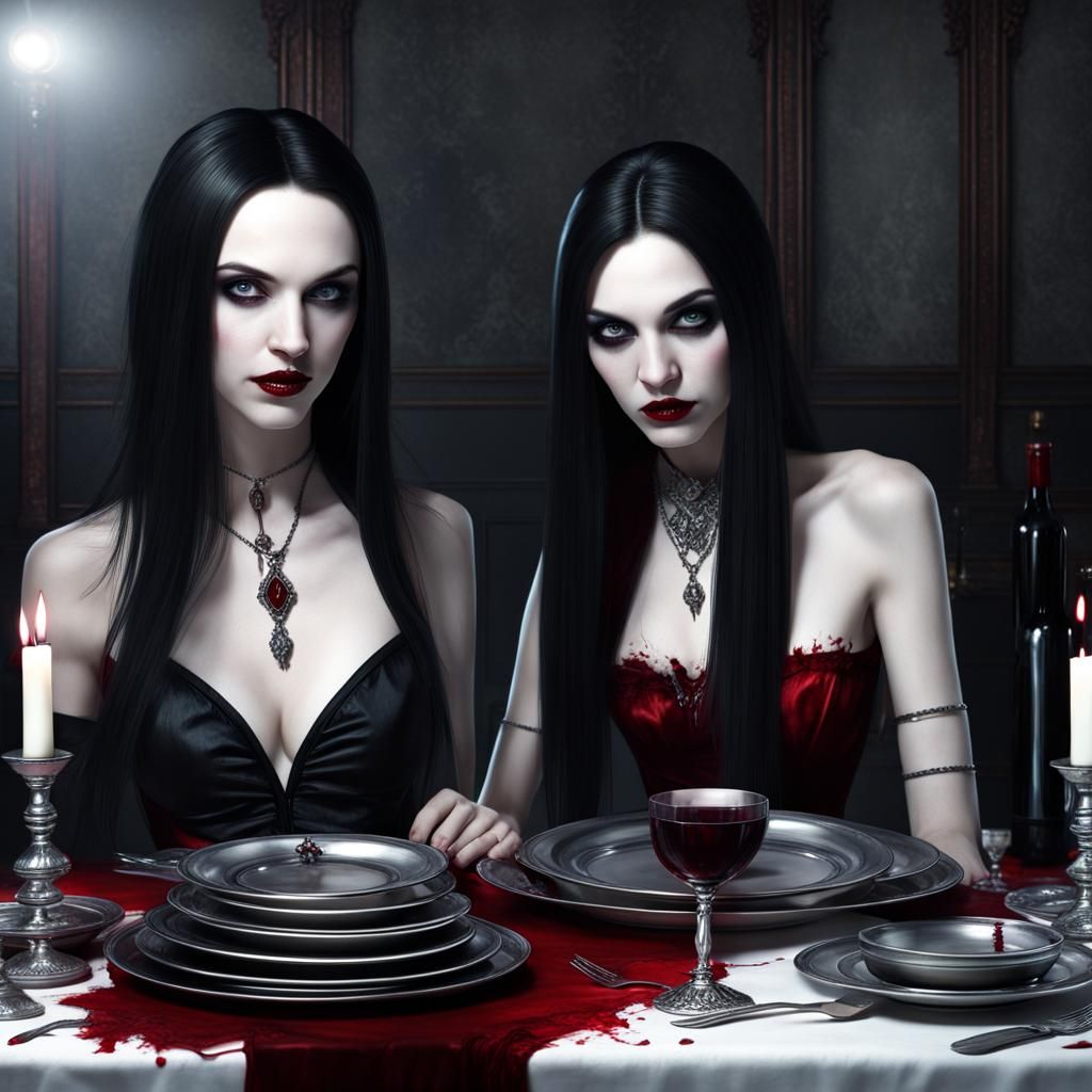 Gothic Vampire Dinner in Hyperrealistic Style