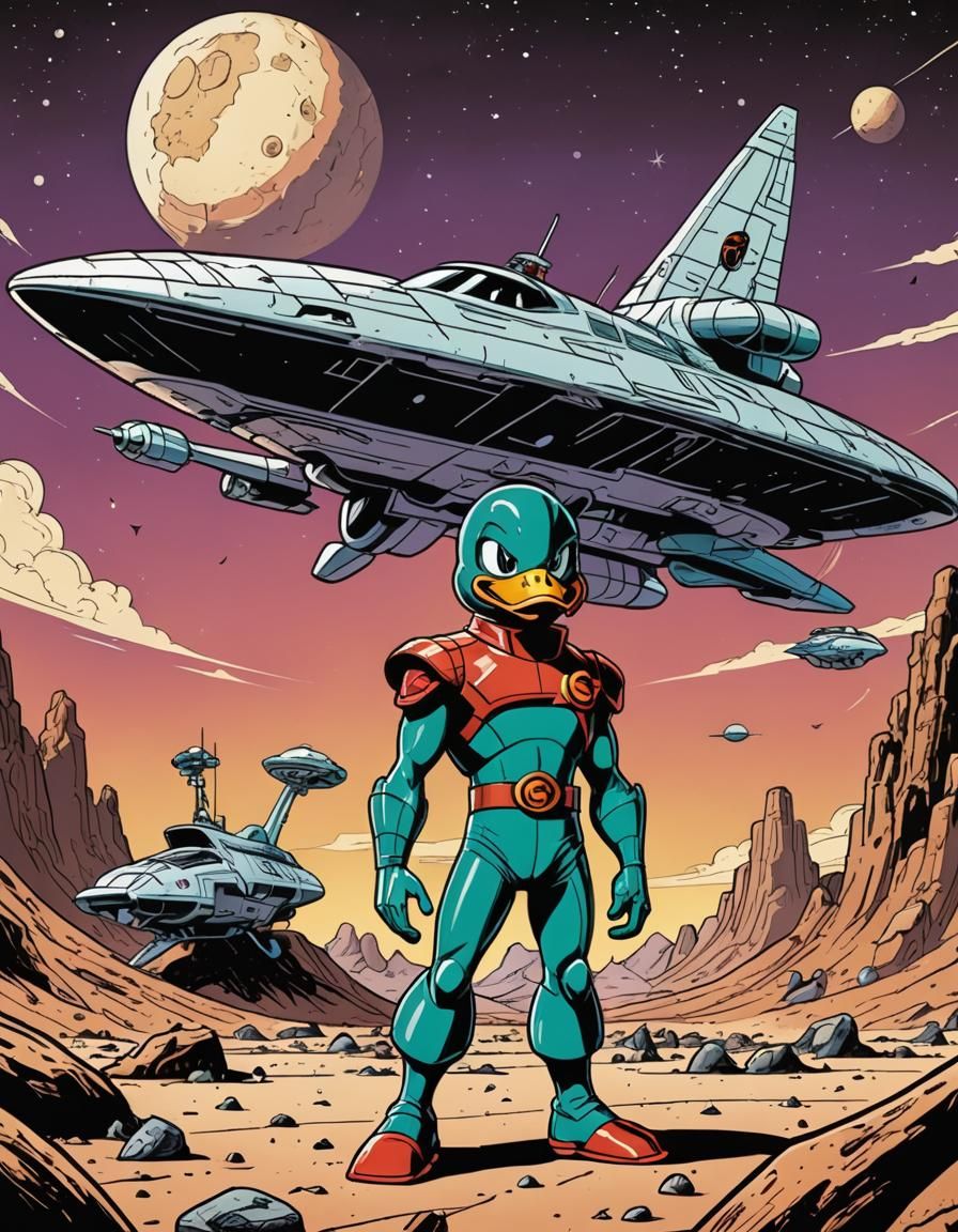 Duck Dodgers on Alien Planet in Comic Book Style