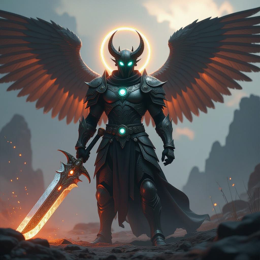 Epic Humanoid Warrior on Mystical Battlefield