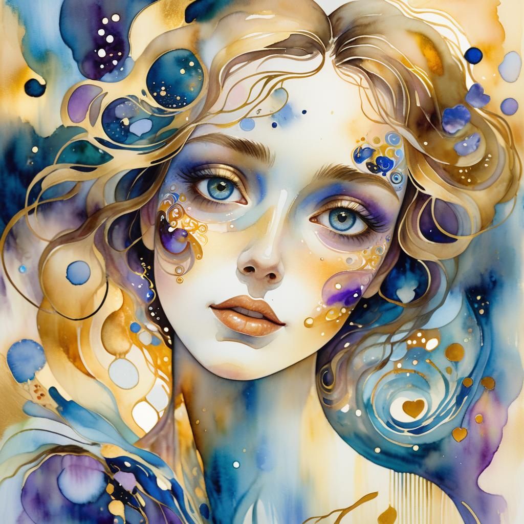 Radiant Woman's Portrait in Dreamlike Watercolor
