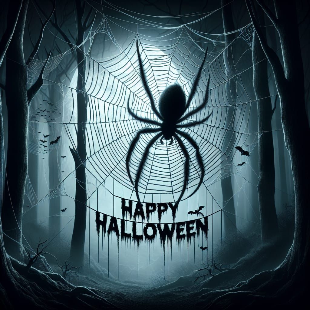 Spooky Halloween Spider Web in Moonlight