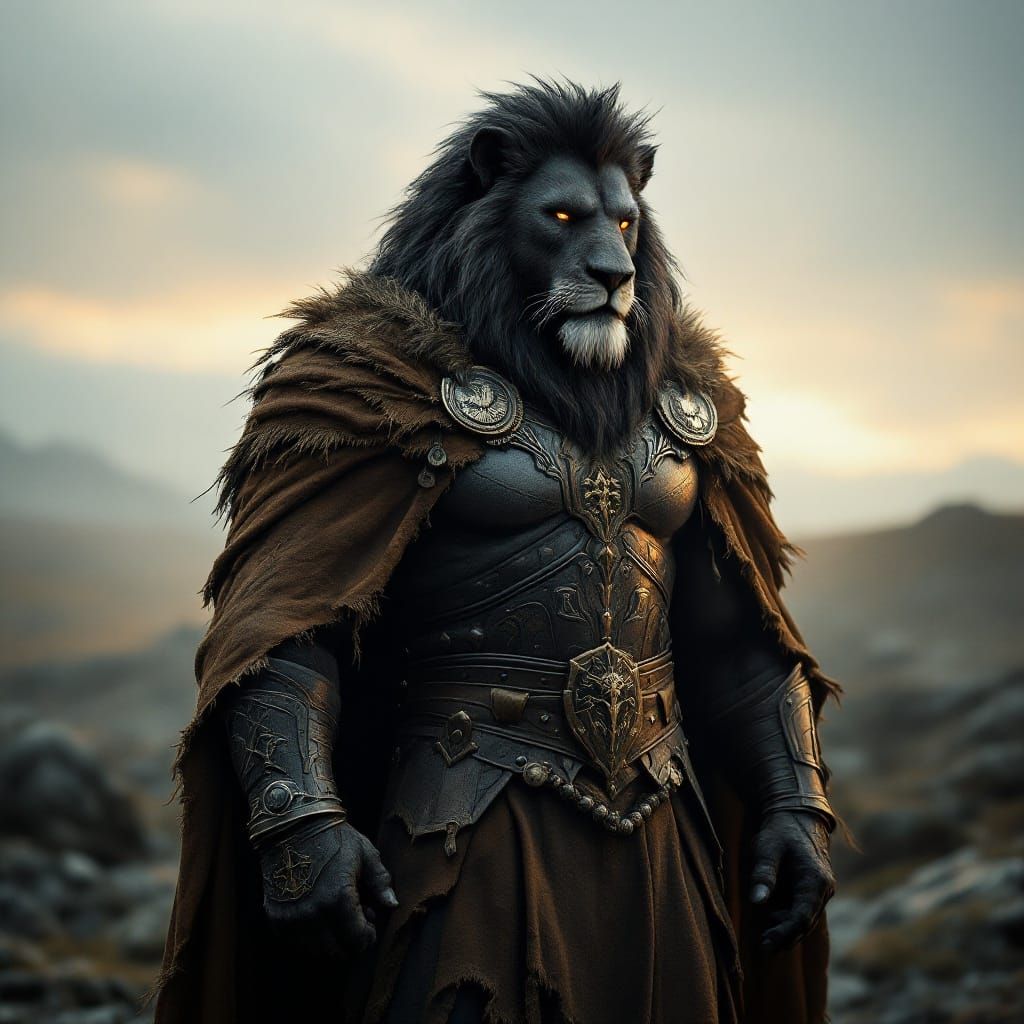 Norse Warrior in Viking Armor, Set Against Golden-Hour Lands...