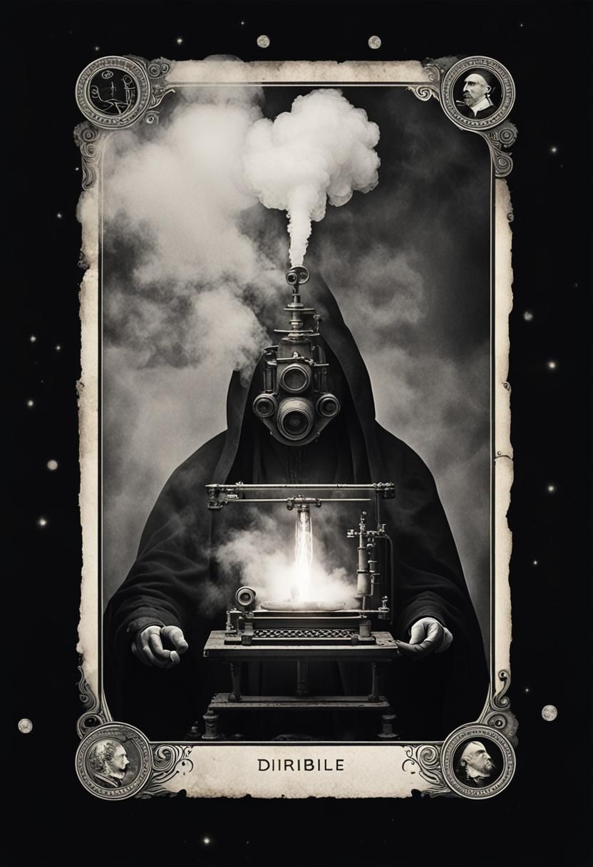 Monochrome Tarot Card Design with Steampunk Elements