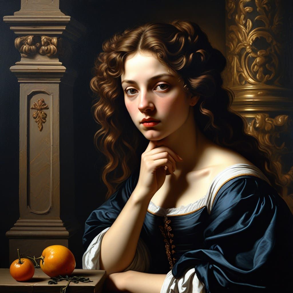 Chiaroscuro Portrait of Italian Woman in Caravaggio Style