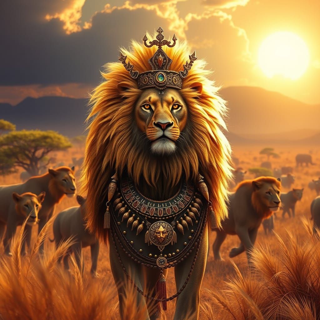 Majestic African Lion Priestess in Vibrant Tribal Ceremony