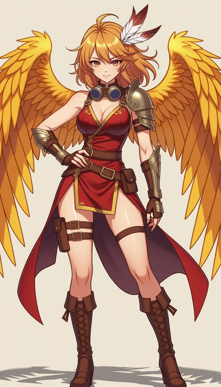 Confident Harpy Warrior in Dynamic Anime Style