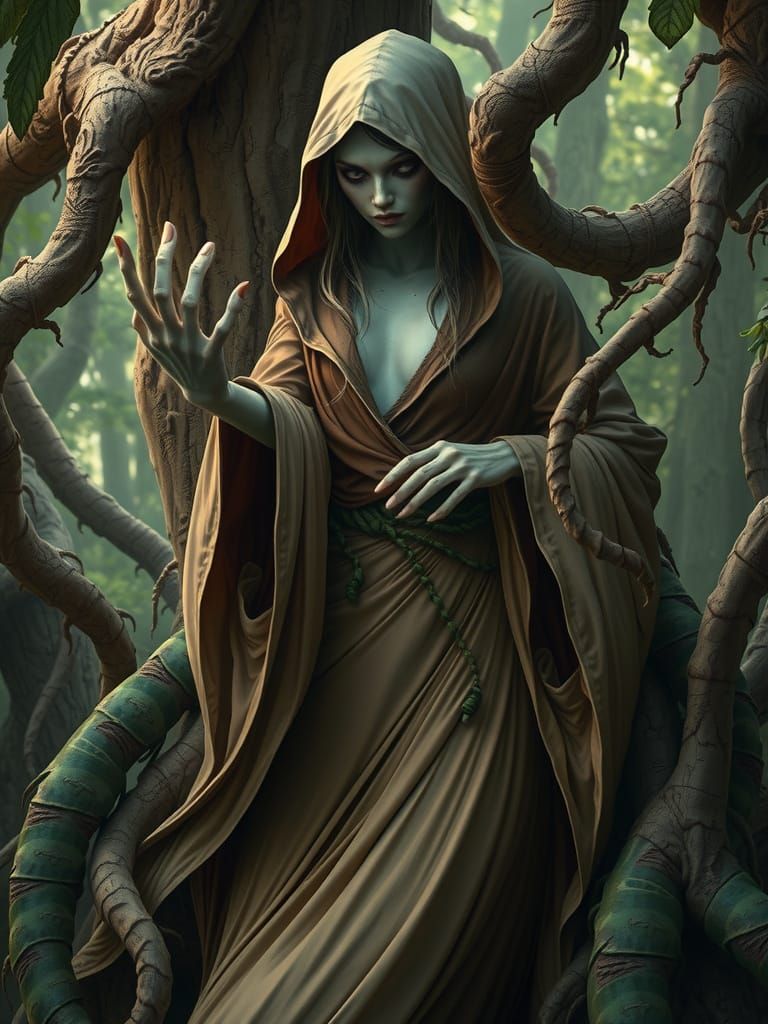 Nosferatu Mermaid in Forest, Surreal Afrofuturism