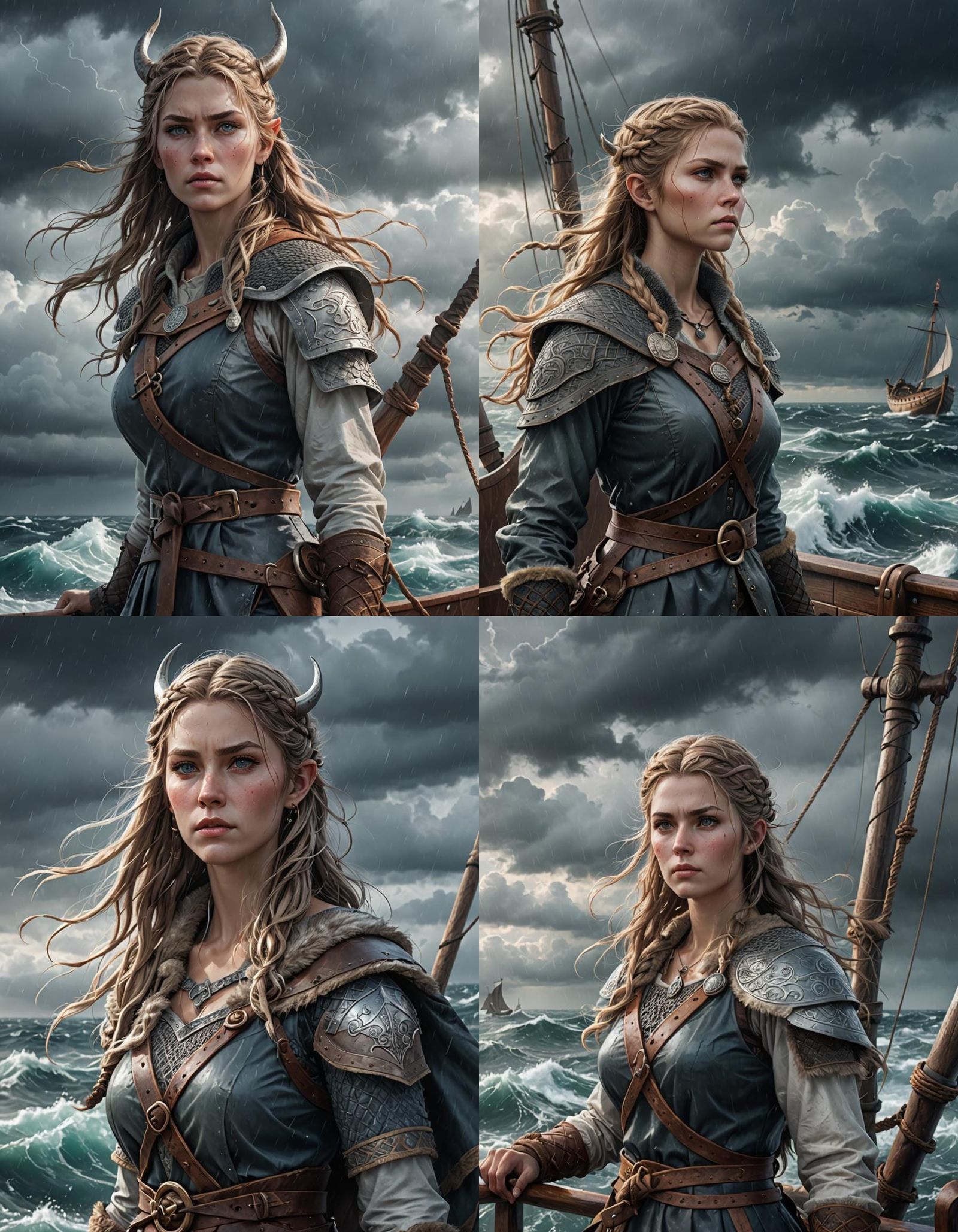 Viking Woman on Stormy Seas: 3D Anime Art