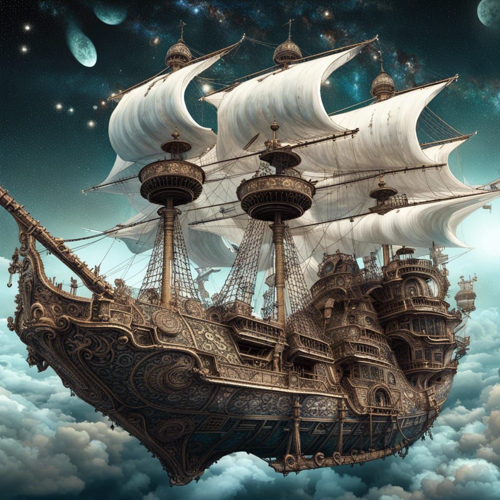 Rococo Gothic Alien Pirate Ship in Galaxy