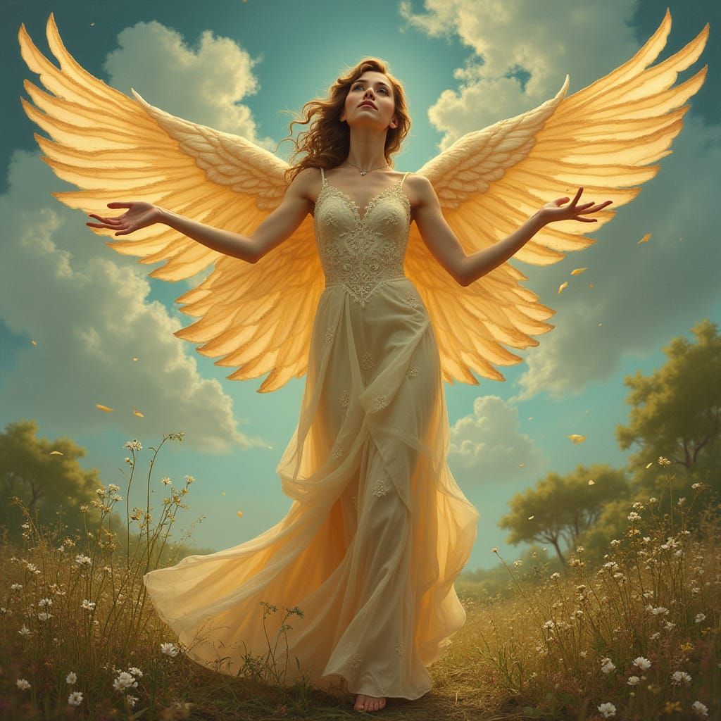 Elegant Woman in Art Nouveau Landscape