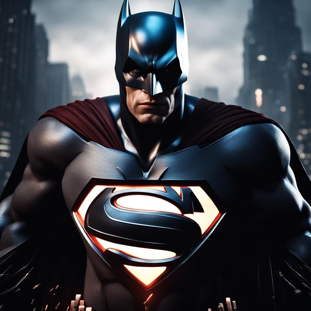 Hyperrealistic Batman with Superman Powers