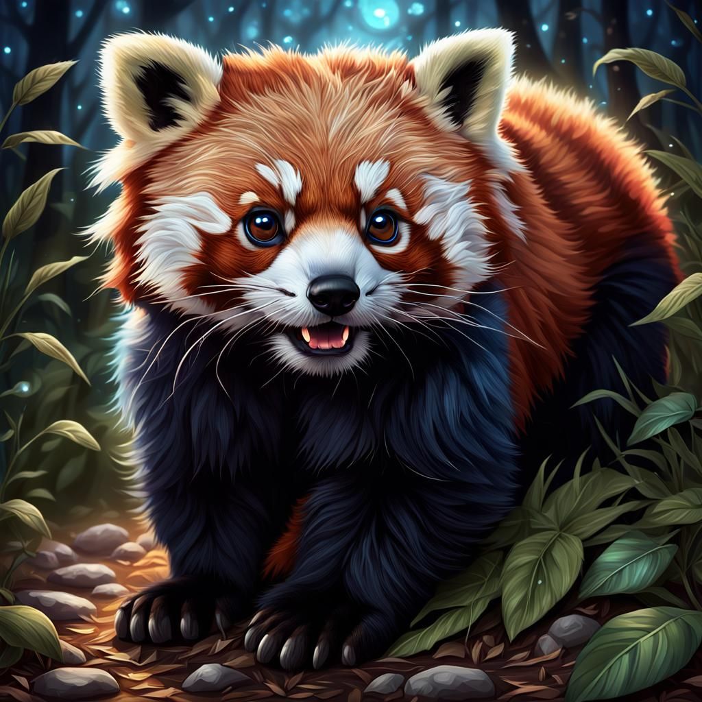 Adorable Red Panda with Fireflies in Hyper-Realistic Style