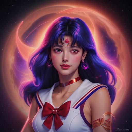 Holographic Sailor Mars Cosmic Illustration