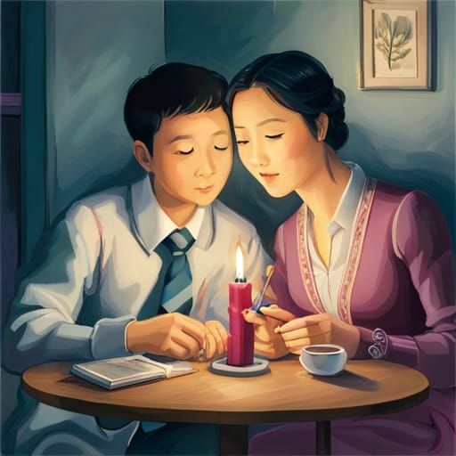 Figures Igniting Each Other in Colorful Flames