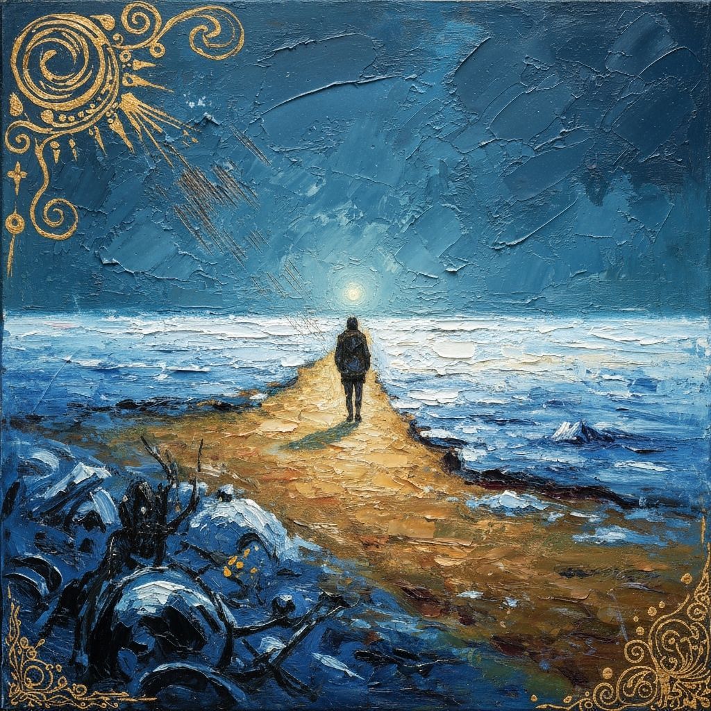 Impasto Oil Painting of Arctic Town with Swirling Brushstrok...