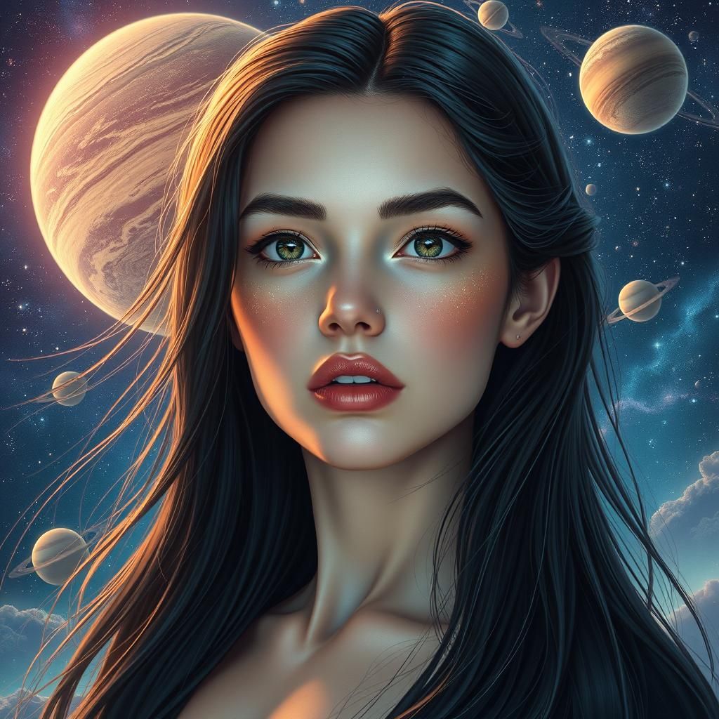 Futuristic Woman Portrait in Cosmic Landscape