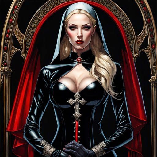 Blond Nun in Latex: Gothic Art Portrait