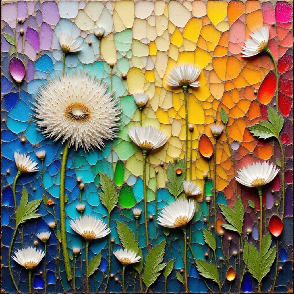 Dandelion Seeds in Ethereal Abstract Mosaic