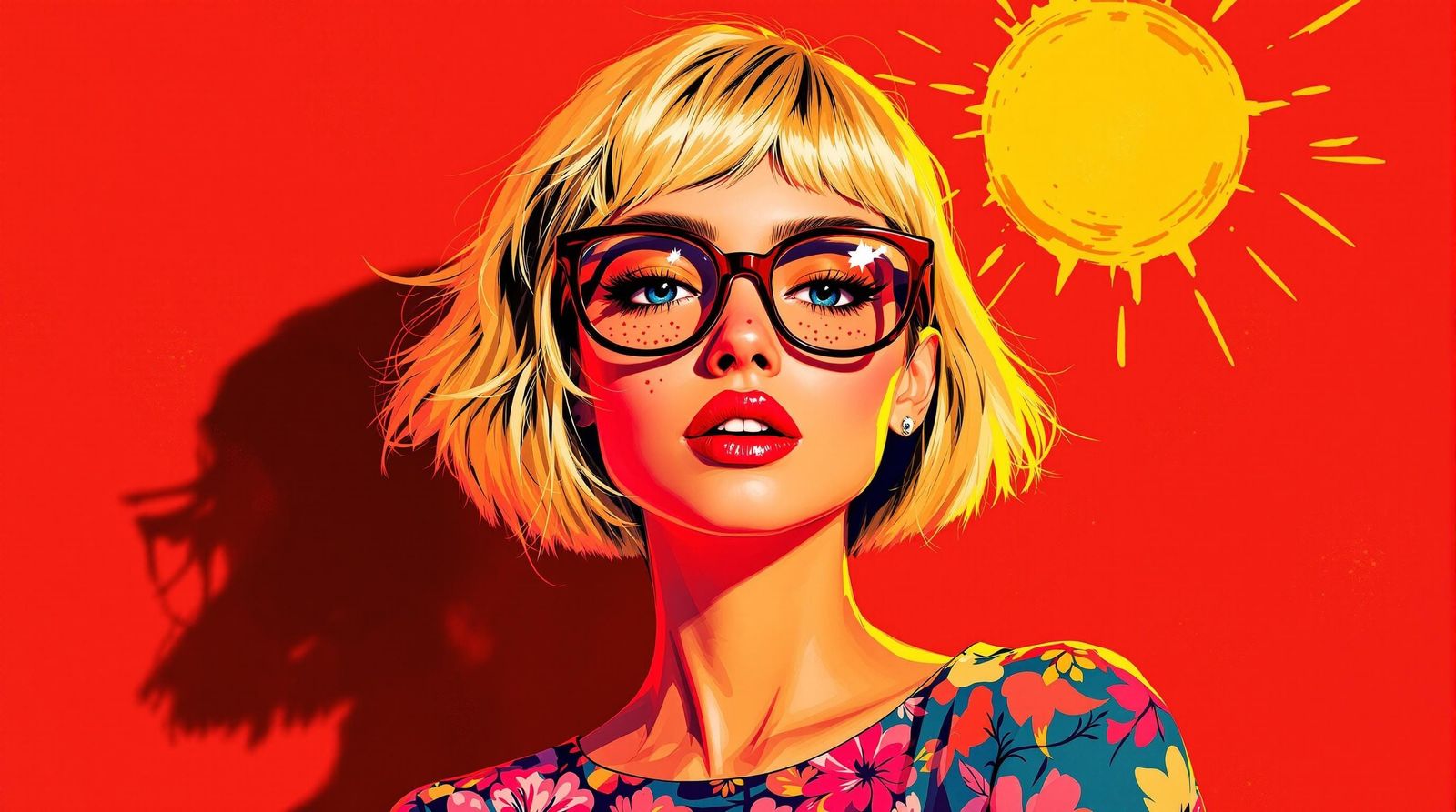 Fantasy Portrait of Blonde Woman in Pop Art Style