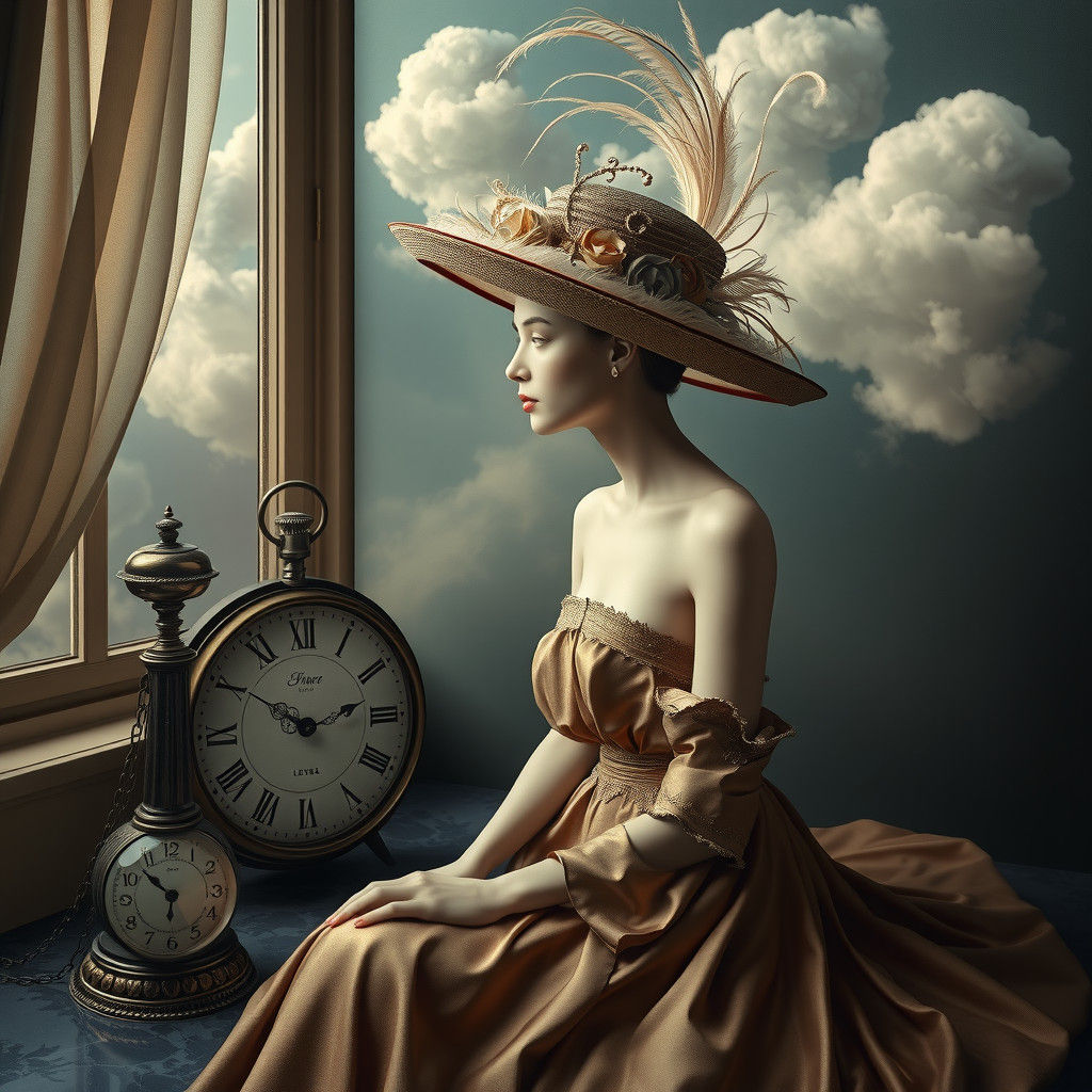 Surreal Woman with Hat in Magritte Style