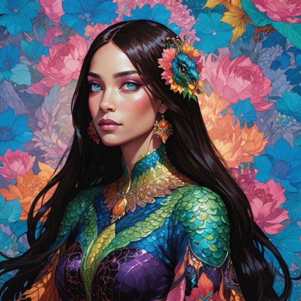 Dragon Peacock Woman in Comic Book Style