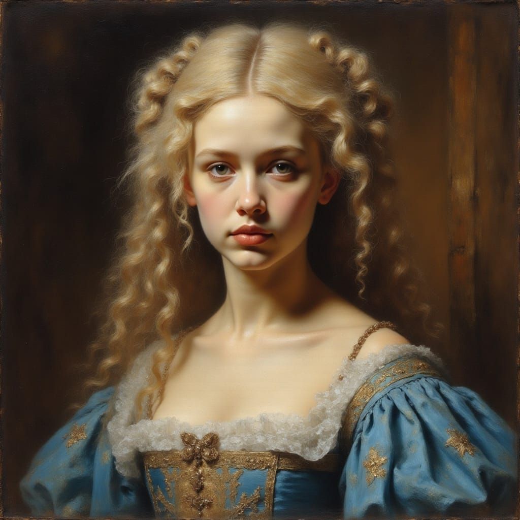 Exquisite Woman in Rembrandt Style Portrait