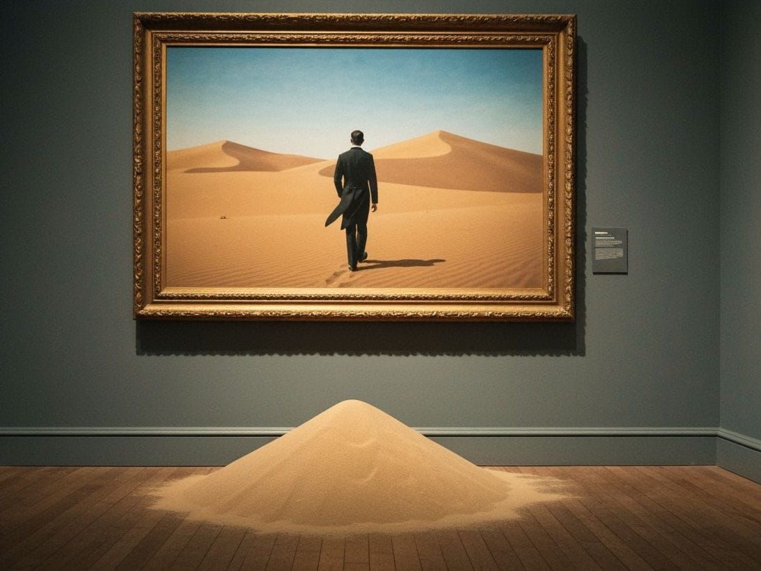 Desert Painting Above Sand Pile in Museum