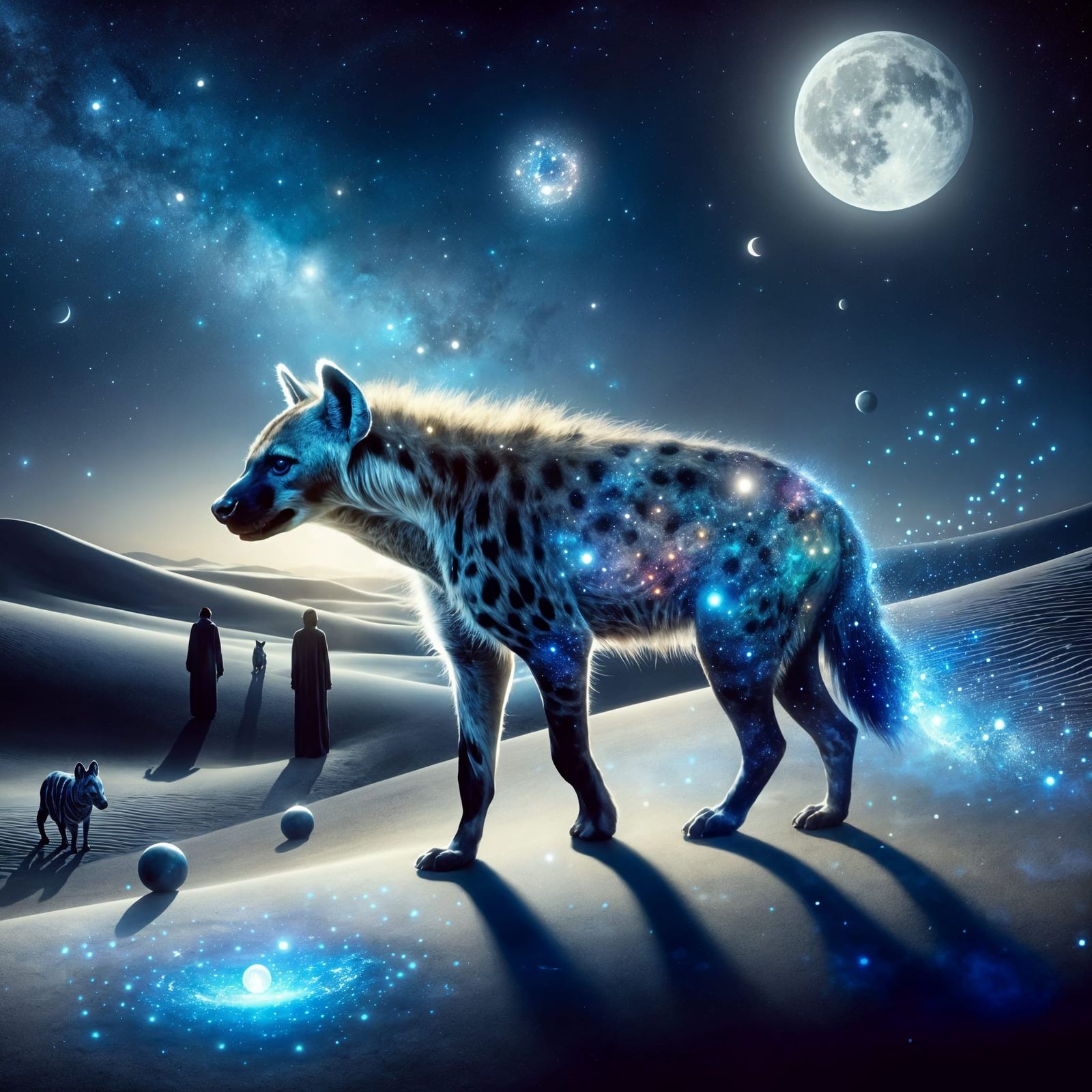 Mystical Lunar Hyena in a Dreamlike Desert