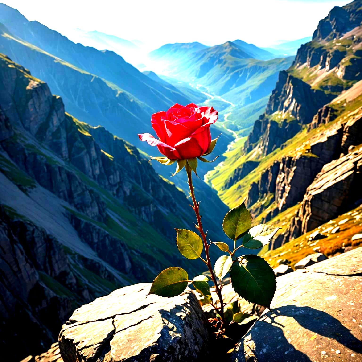 Rosebud on Mountain Peak: Painterly Beauty