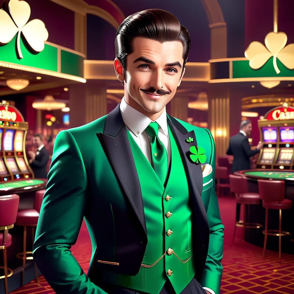 Suave Gentleman with Clover Pin in Casino