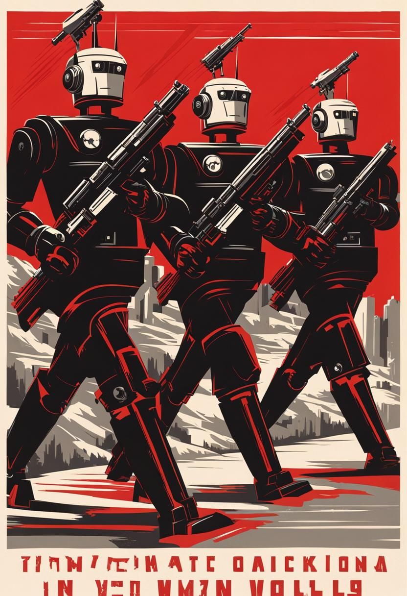 Robots Marching in Constructivist Propaganda Style