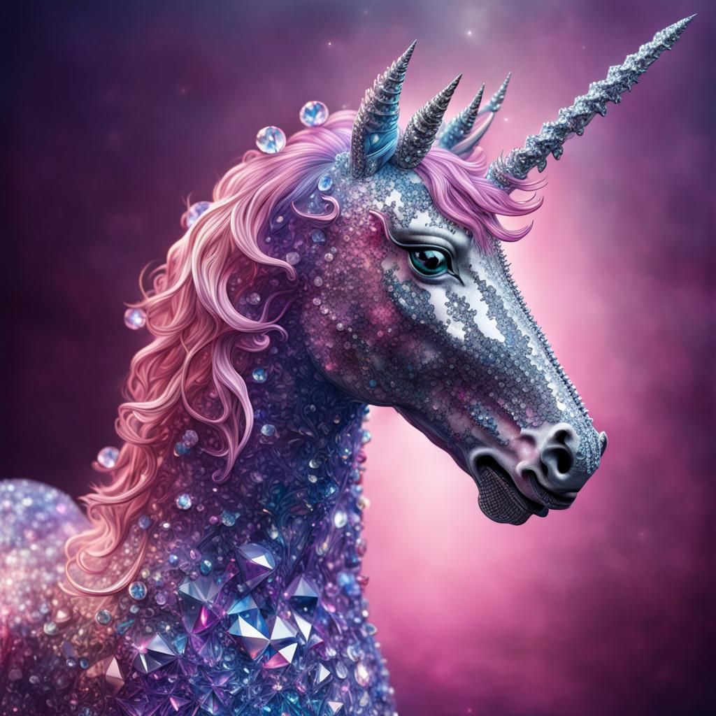 Diamond and Crystal Unicorn in Hyperrealistic Style