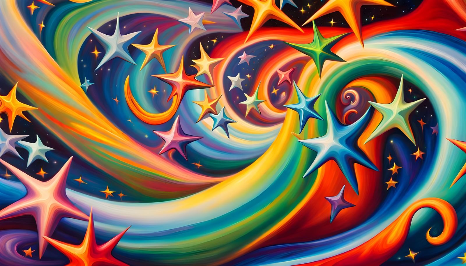 Iridescent Plasma Filament Ejecting Stars as Oil Painting