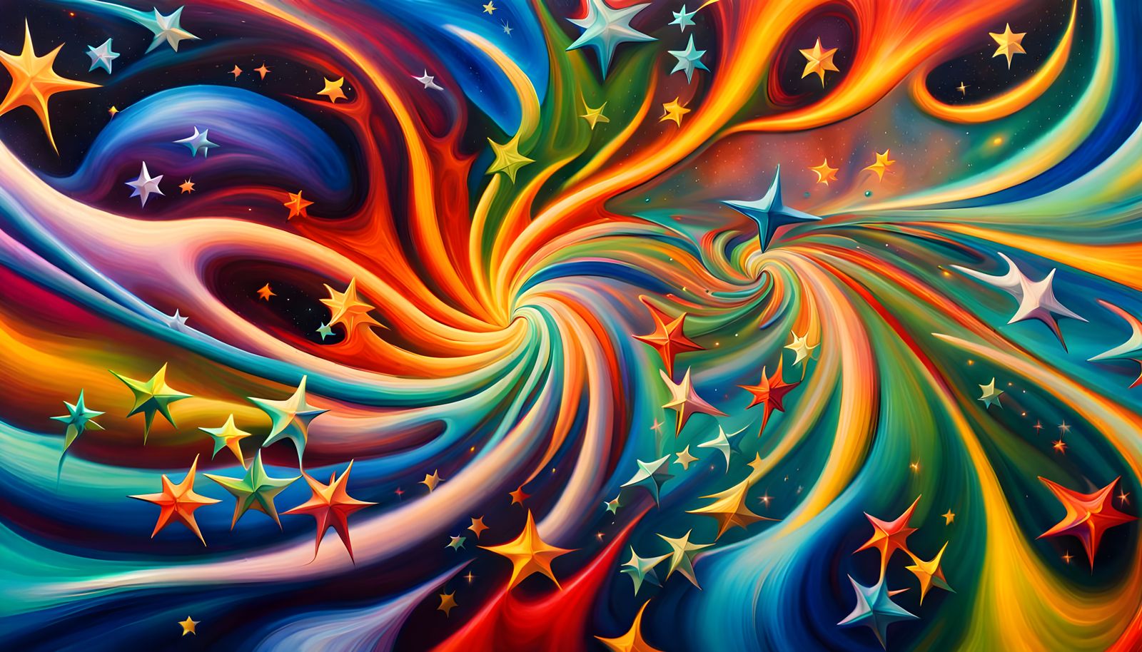 Iridescent Plasma Filaments: Oil Painting of Cosmic Starbirt...