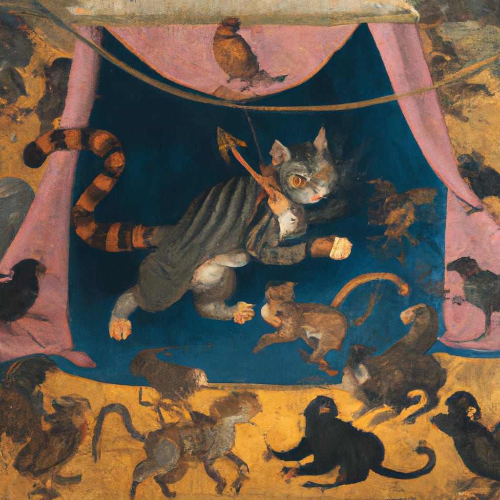 Epic Cat Battle Against Rats in Greek Mythology Style