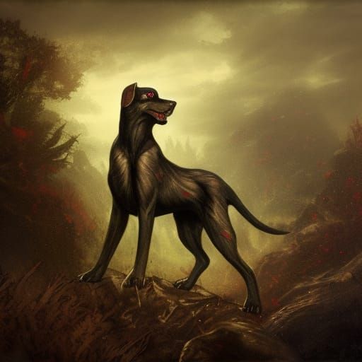 Hyperdetailed Black Shuck in Dark Fantasy Style