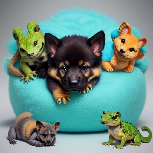 German Shepard puppy plus gecko