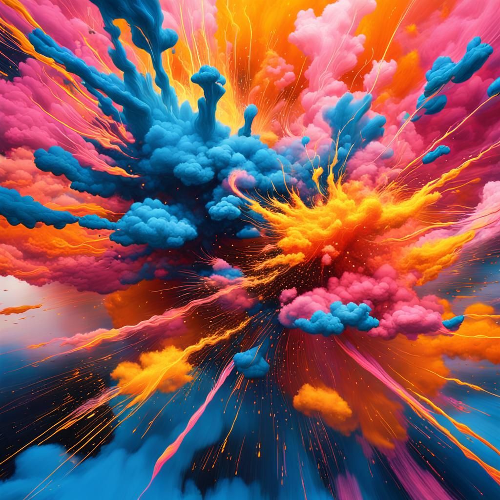 Explosion of Opposing Forces in Surreal Style