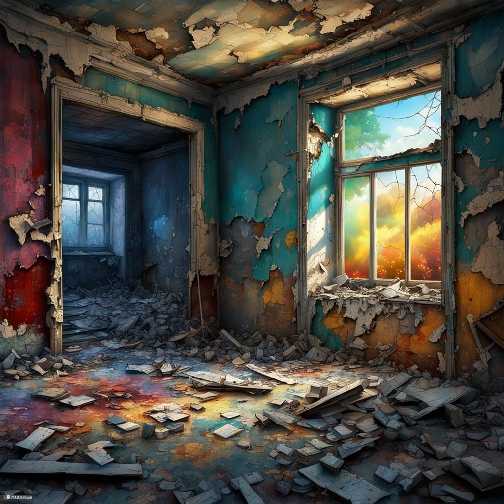 Abandoned Home Painting with Eerie Luminism