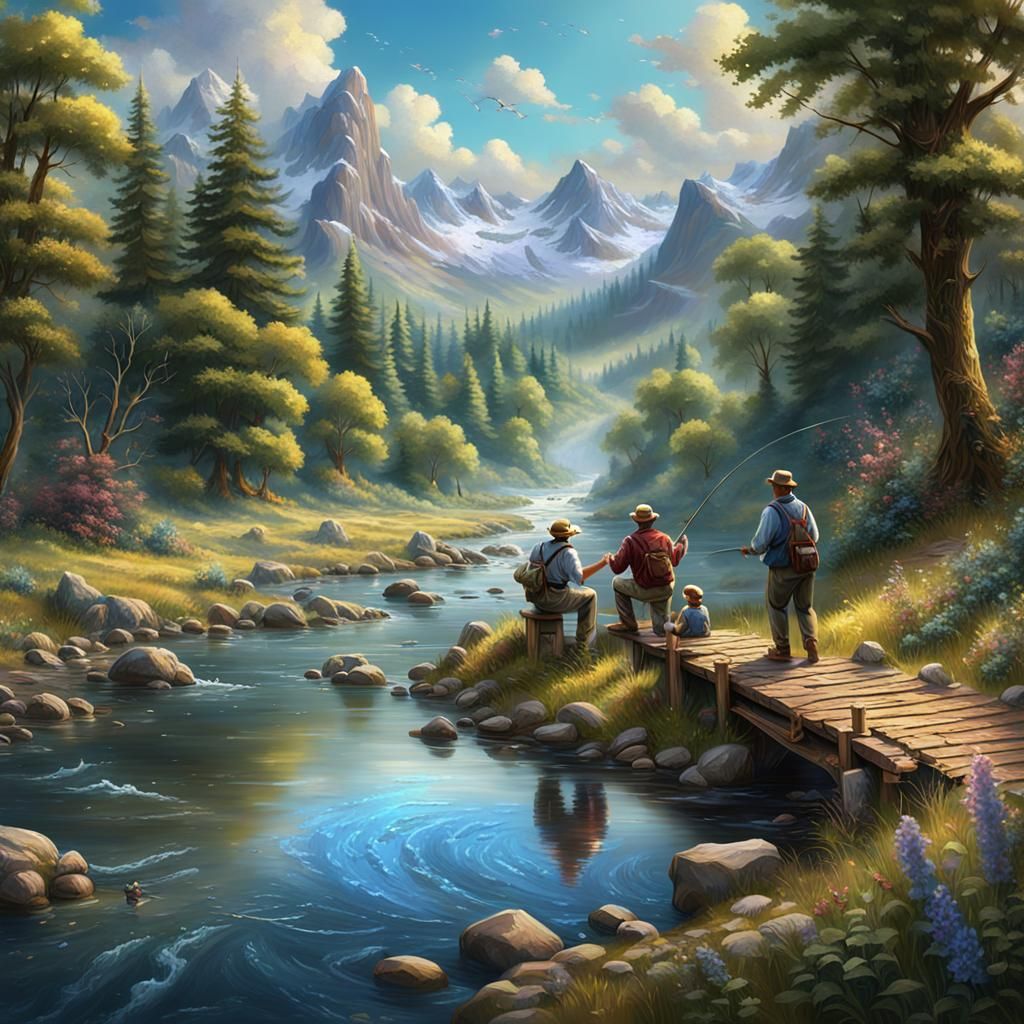 Father and Son Fishing: Detailed Matte Painting