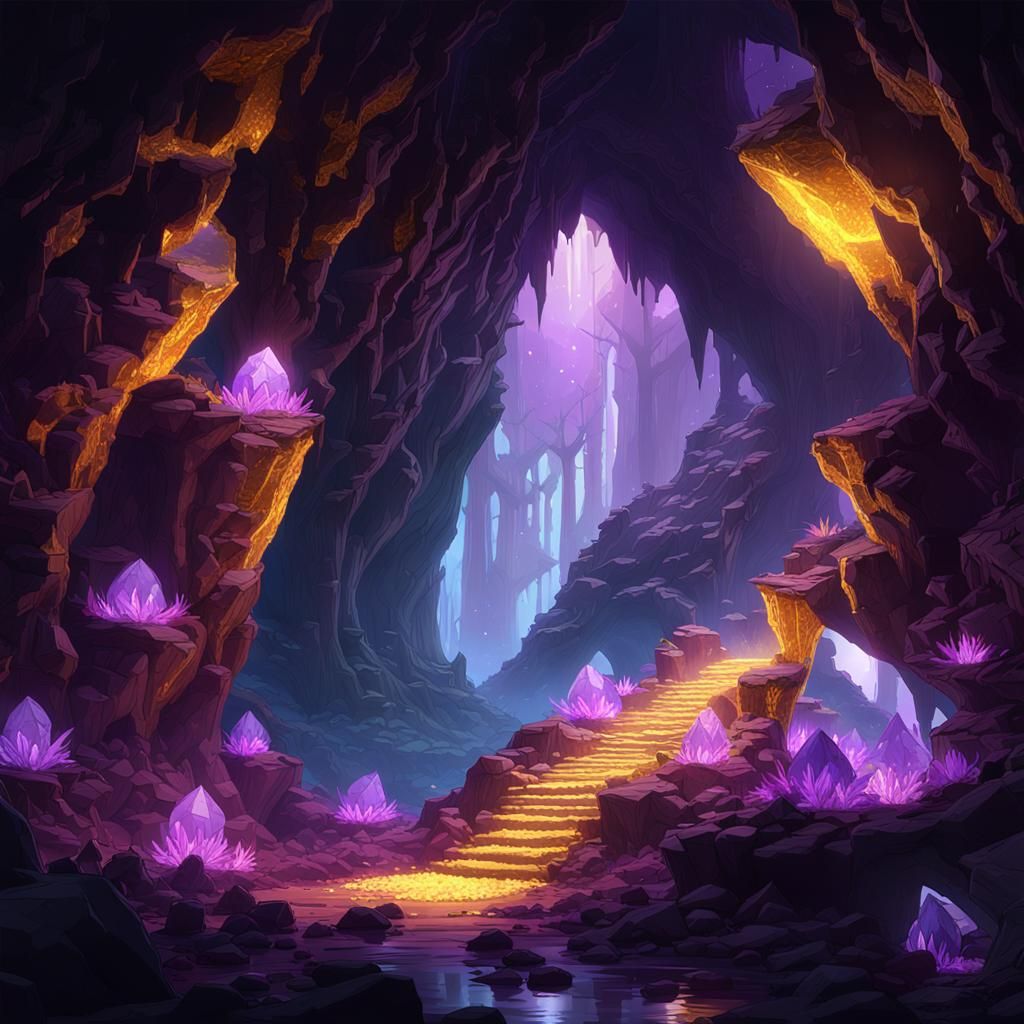 Glowing Crystals in Dark Fantasy Cave Art