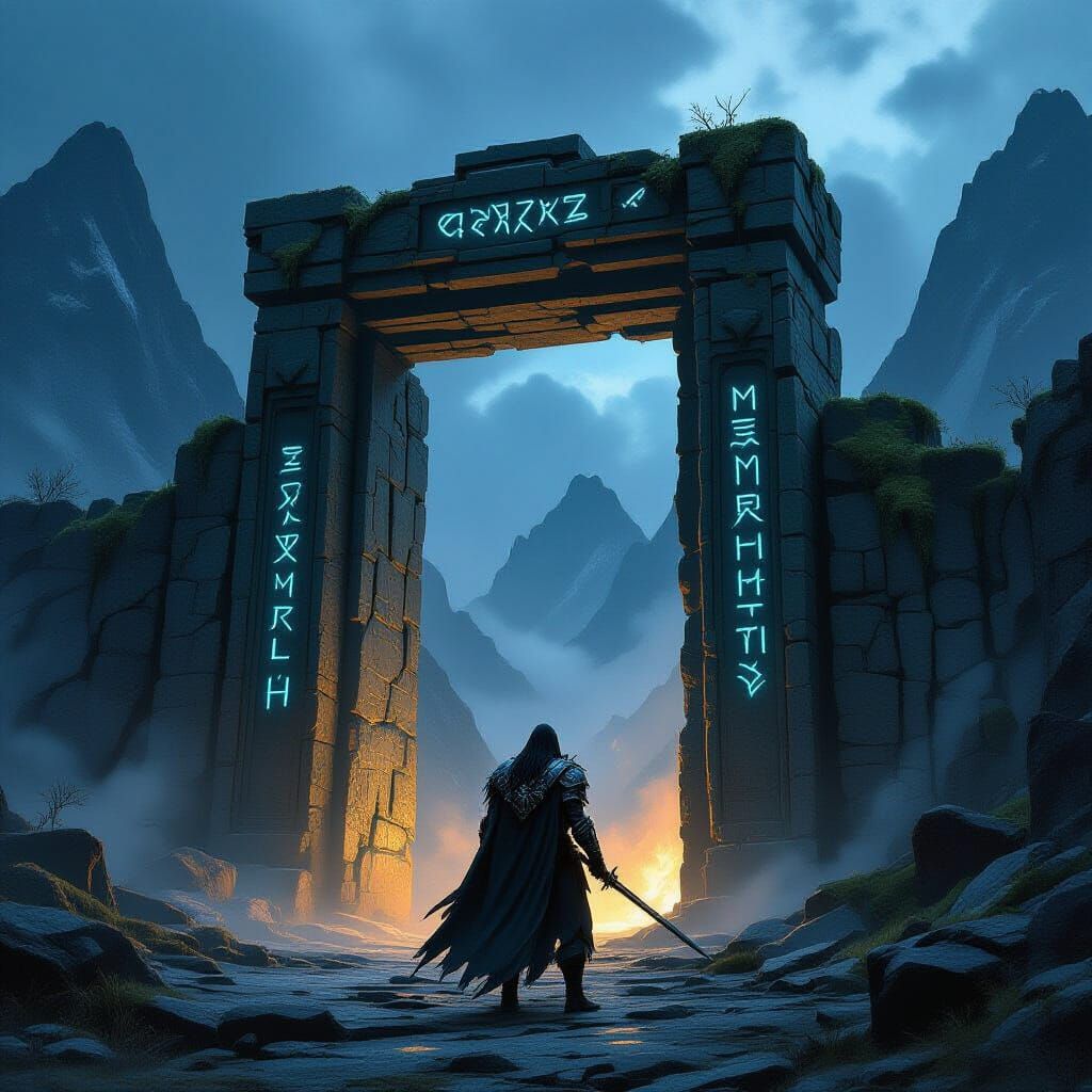 Obsidian Warrior Guarding Stone Gate