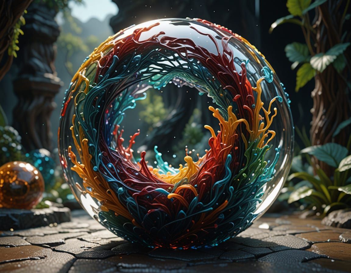 Intricate Glass Sculpture in Fantasy Setting