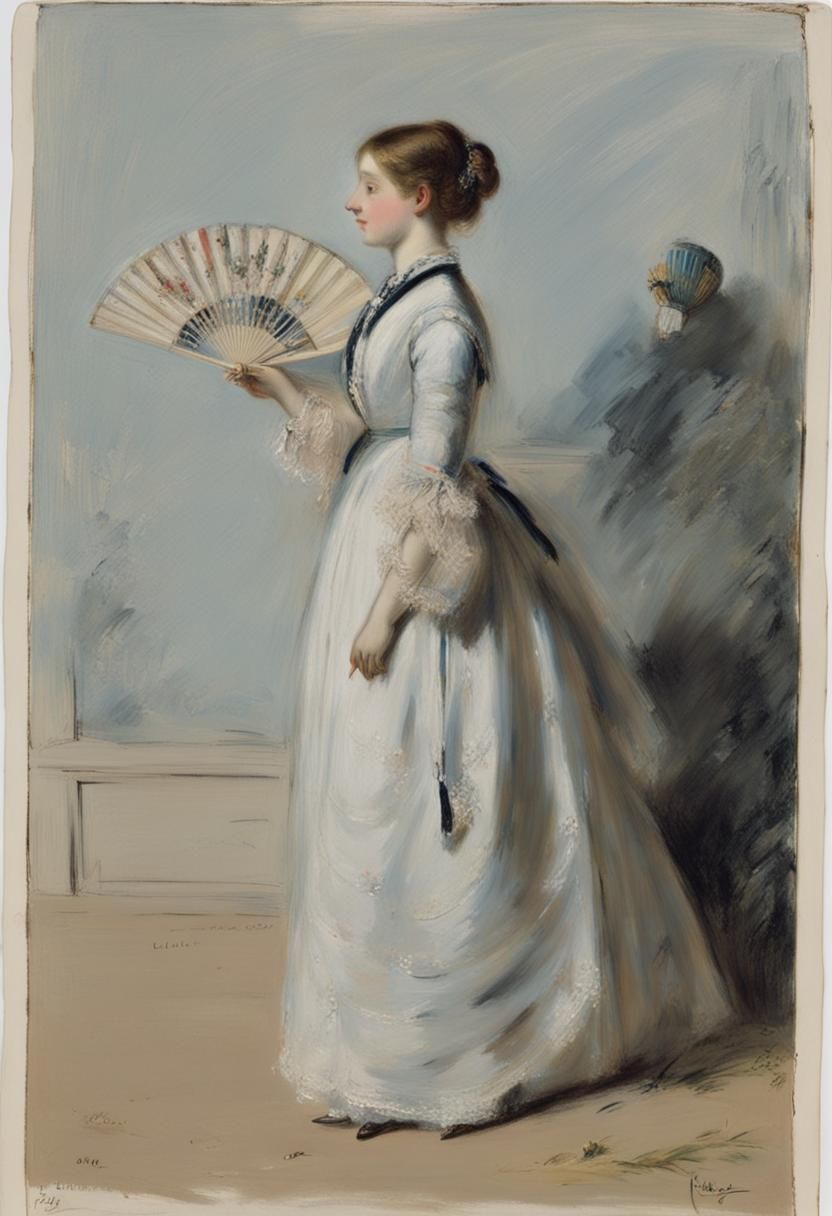 Lady with a Fan in Surrealist Pastel Painting
