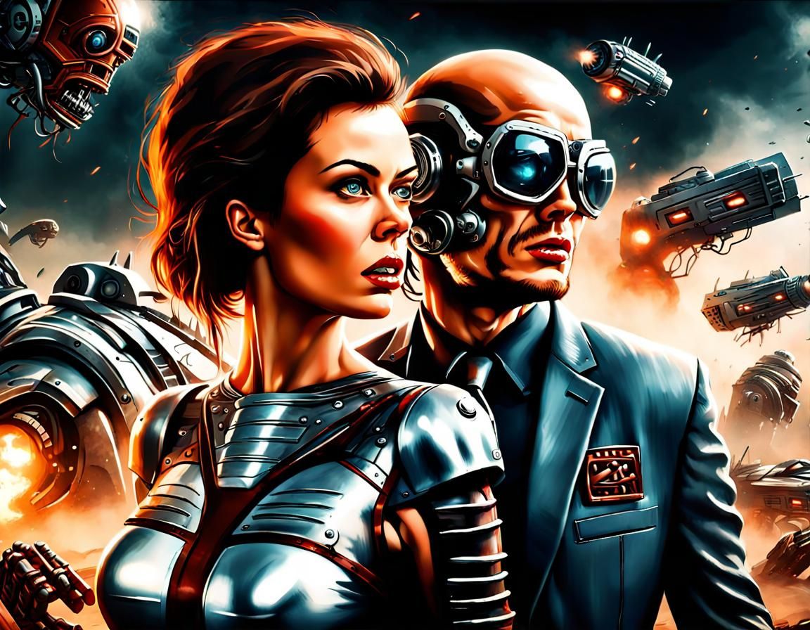 Sci-Fi Fight for Humanity in Dramatic Lighting