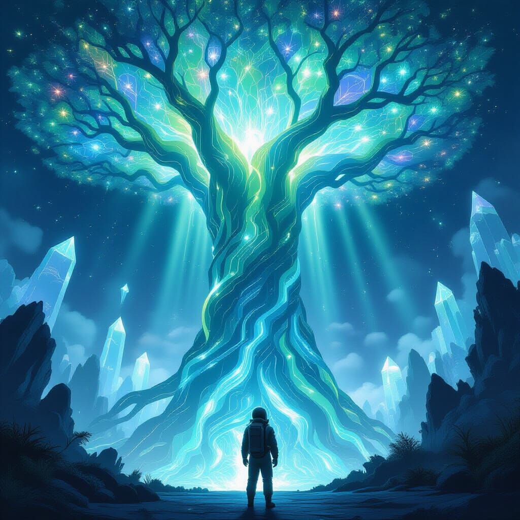 Bioluminescent Tree in Alien Forest, Surrealist Art