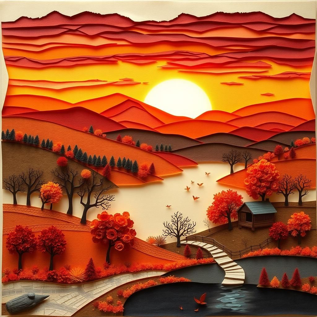 Autumn Landscape in Quilling Paper Art Style
