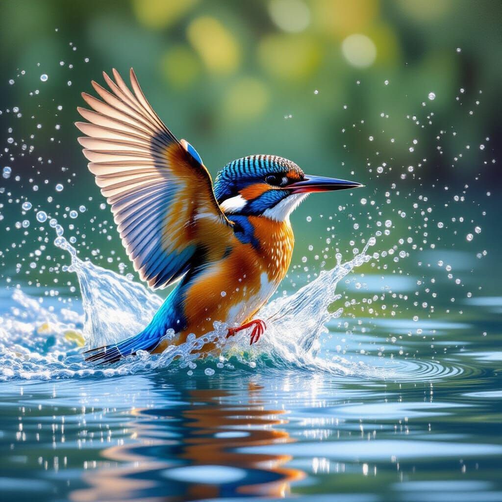 Kingfisher Bird Gliding: Hyperrealistic Audubon-Style Image