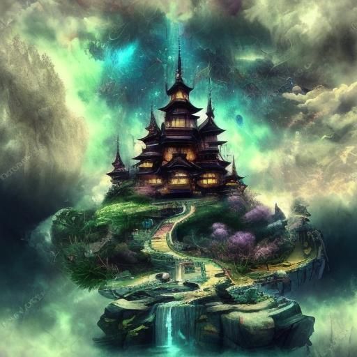 Detailed Castle Digital Matte Painting Graffiti Art